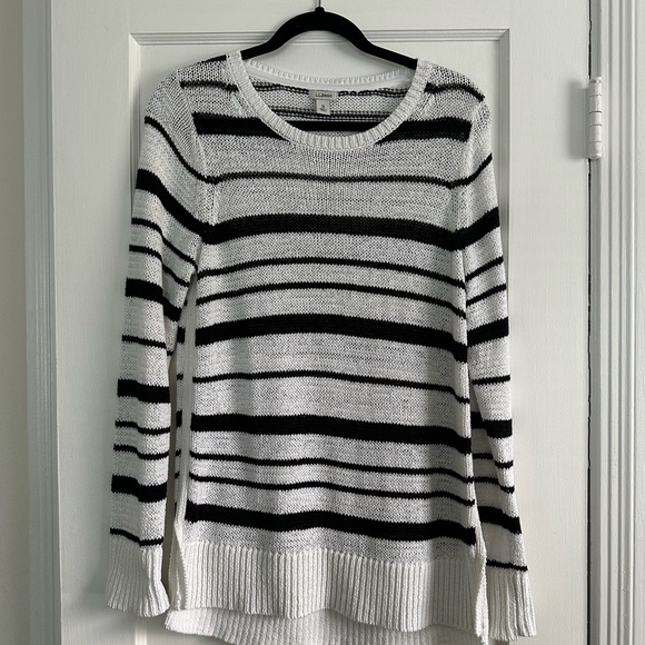 LL Bean Black White Stripe Cotton Tunic, Medium - Picture 1 of 5